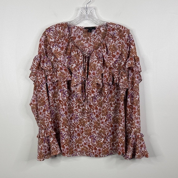 J. Crew Women's Small Ruffle Crinkle Chiffon Blouse Top in Fête Floral - Picture 1 of 8